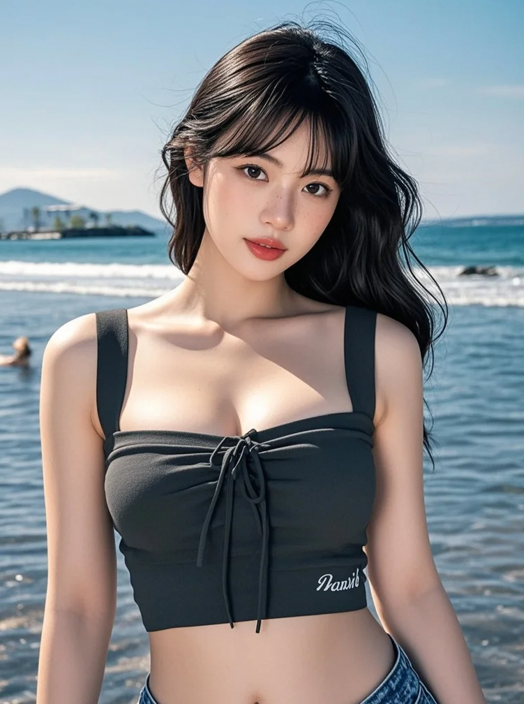 浪漫海滨，美女编织着梦幻的梦