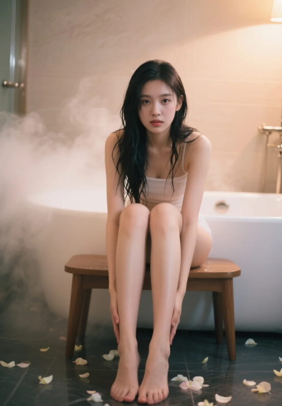 水汽弥漫遮半颜美女浴室写真