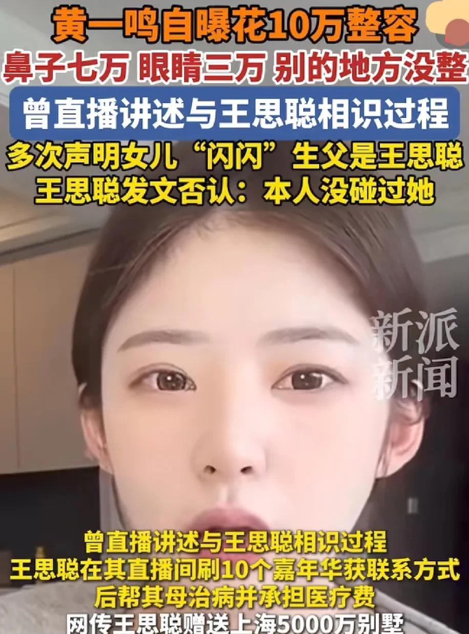 黄一鸣这一波流量抓的好。未婚生下女儿。女儿取名闪闪。她说这是王思聪的孩子。