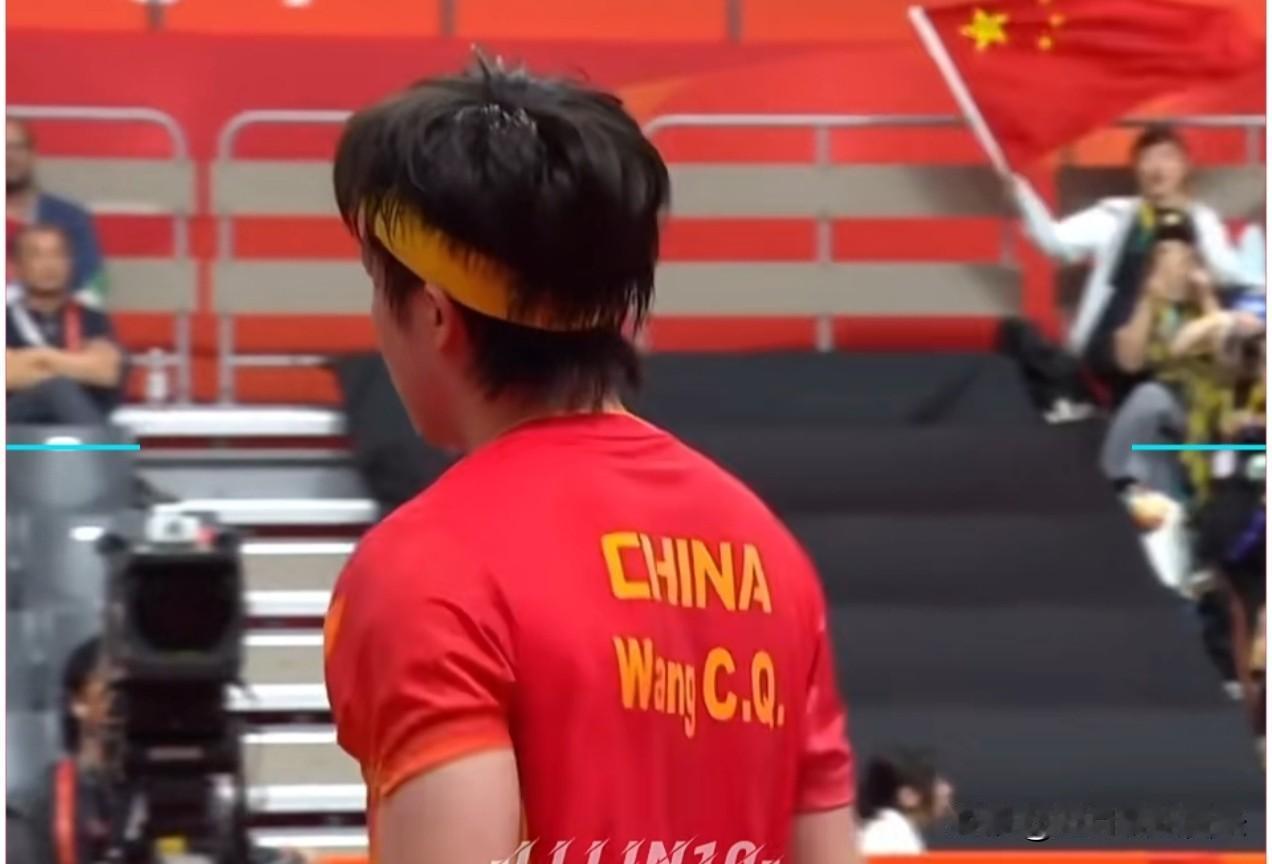 这一幕拍得真好！王楚钦打完阿拉米扬后，振臂高呼，观众席一面五星红旗入了镜头