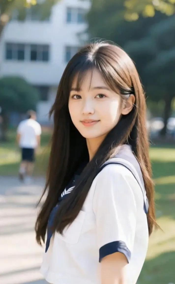 阳光下的校园少女，微笑如春风甜系少女照