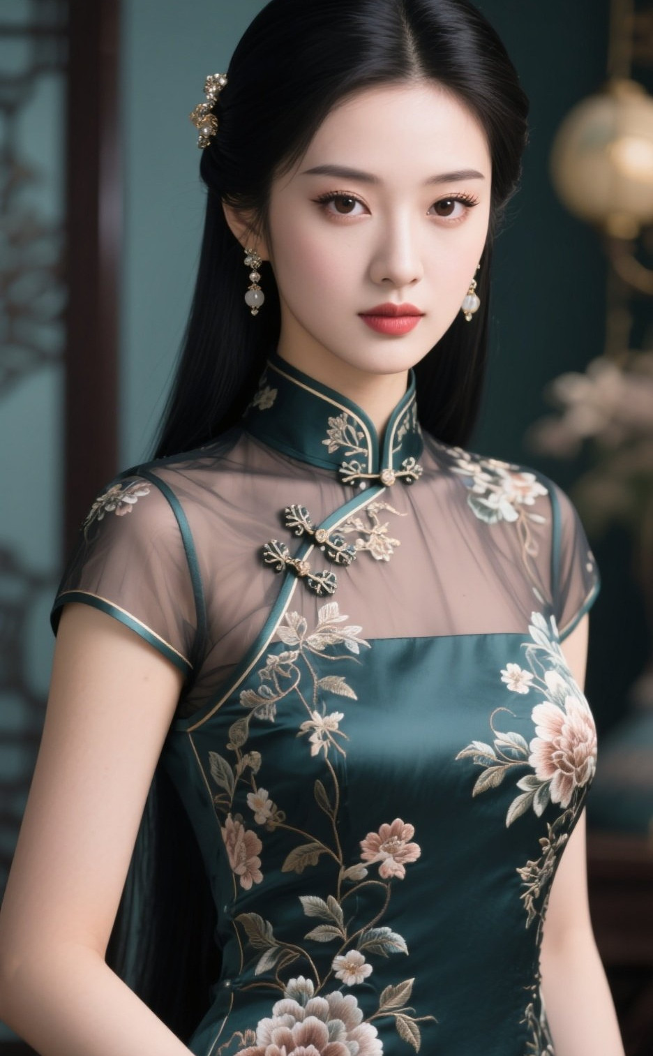 旗袍美女身段玲珑，回眸一笑百媚生