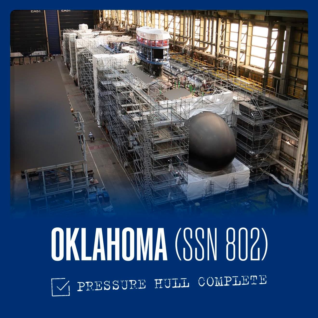 首艘第五批次“弗吉尼亚”级攻击型核潜艇完成耐压壳合拢，12月16日，美国纽波特纽