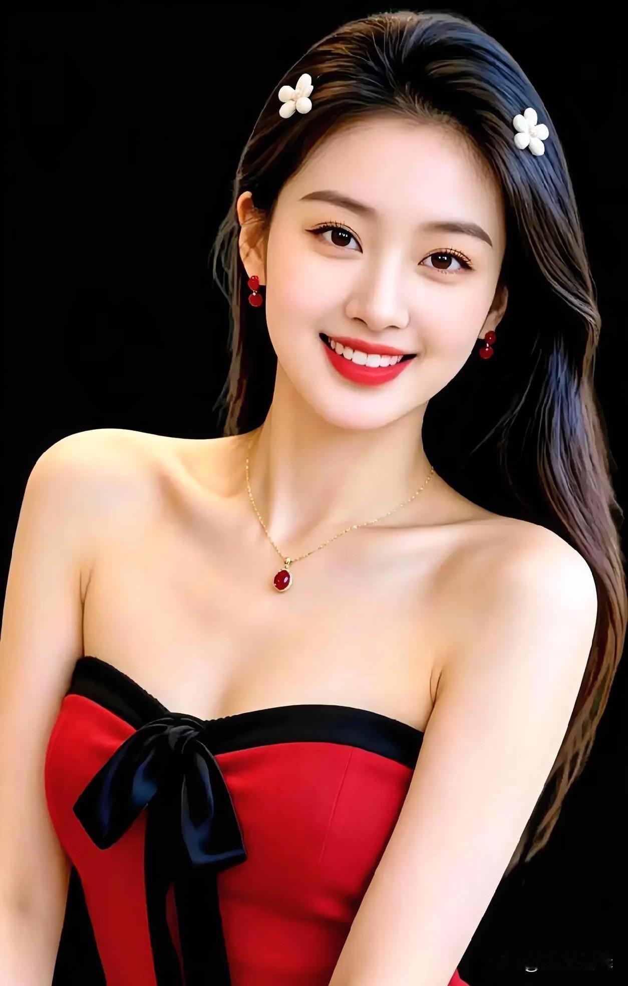 红衣明媚，笑意暖人心。