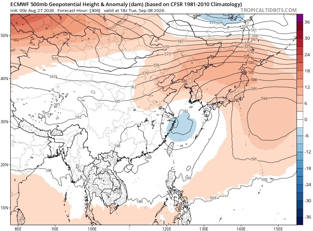 冷空气EC中长期预报——9月上旬后期，西风带上有大尺度西风槽发展东移，槽后的冷