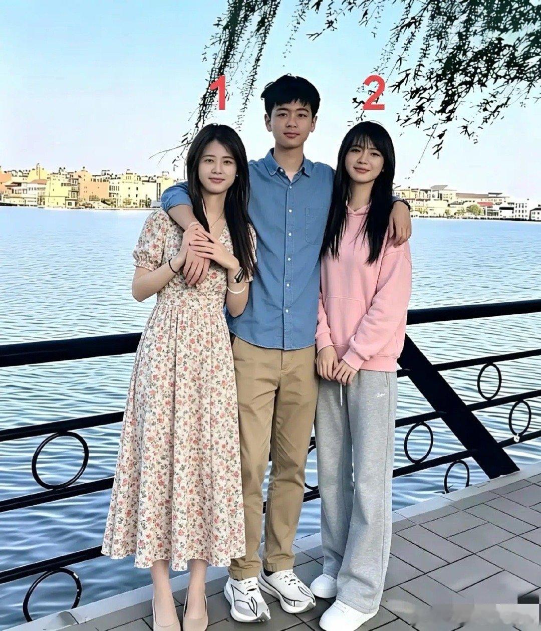 两个女生，一个是小伙子的姐姐，一个是小伙子的女朋友，你能分辨得出来哪个是姐姐，哪