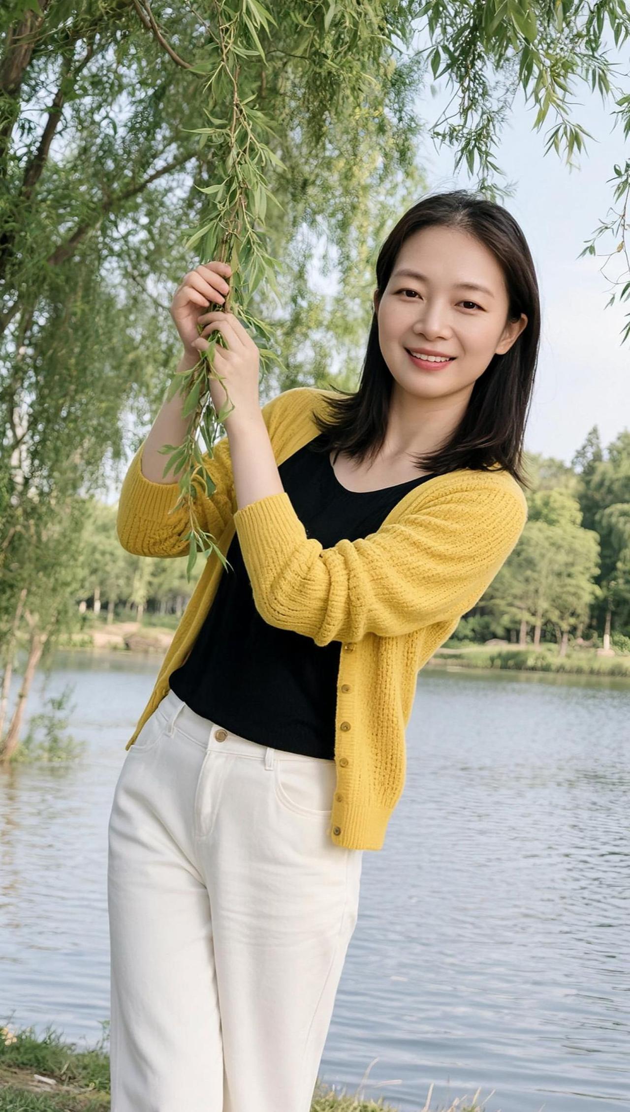 AI湖畔清新照穿搭分享气质美女乡村生活我要上热门🔥