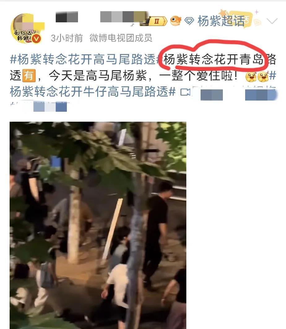 杨紫到山东青岛了已经有网友在青岛偶遇紫妹了，看杨紫的IP确实也显示在山东了网
