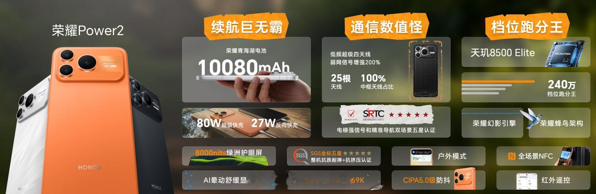 荣耀Power2配置：首发天玑8500Elite芯片，冰封液冷散热系统