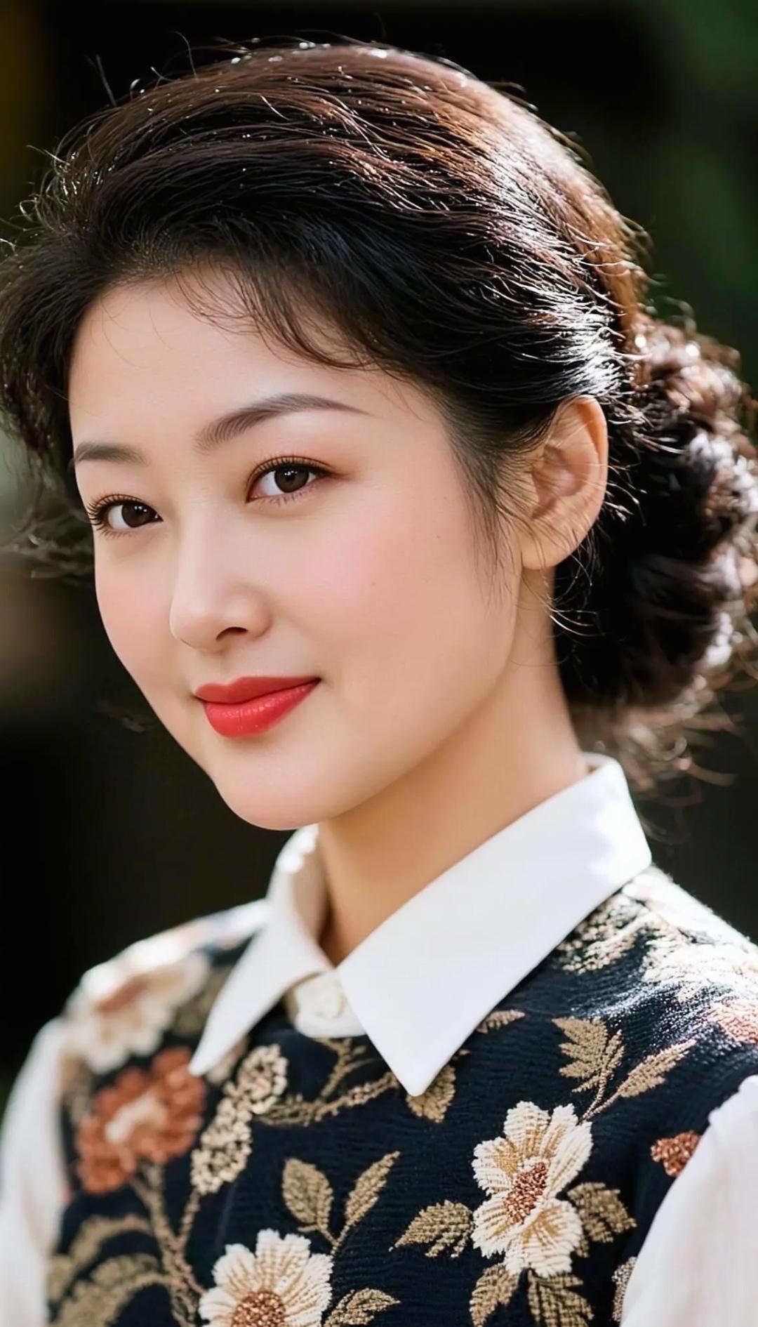 优雅复古风，花丛中的少女，红唇与花丛相映成趣。高雅气质美女优雅美图分享