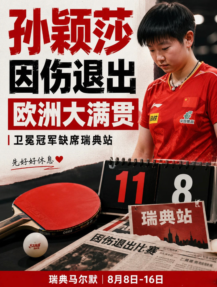 孙颖莎伤退瑞典大满贯孙颖莎因伤退出欧洲大满贯!卫冕之路暂停孙颖莎将因伤退出WT