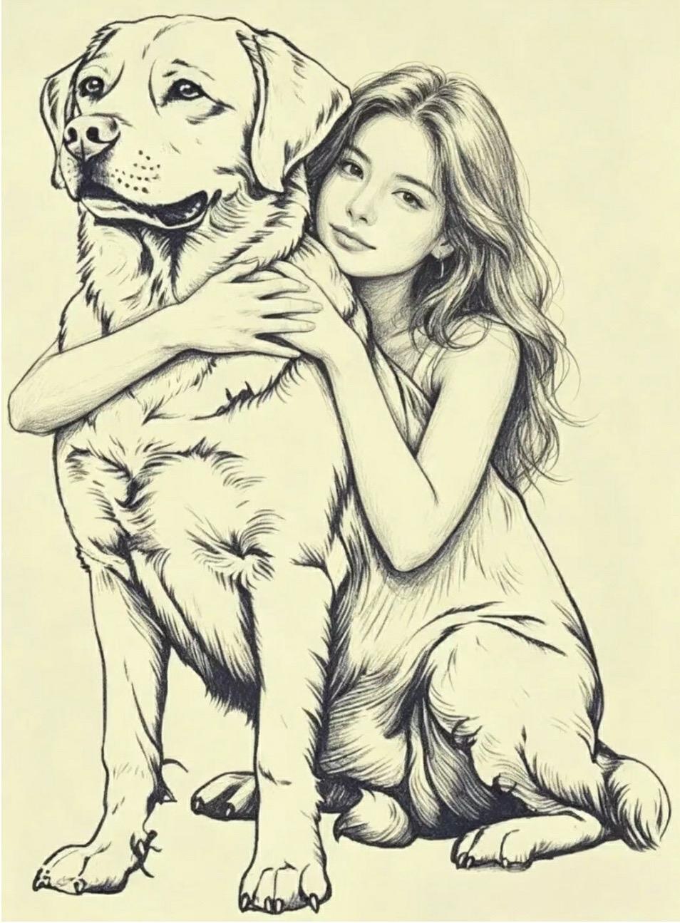 挑战找人脸美女抱着一条大狗在图中藏着三张人脸你能不能在较短时间内找到用时