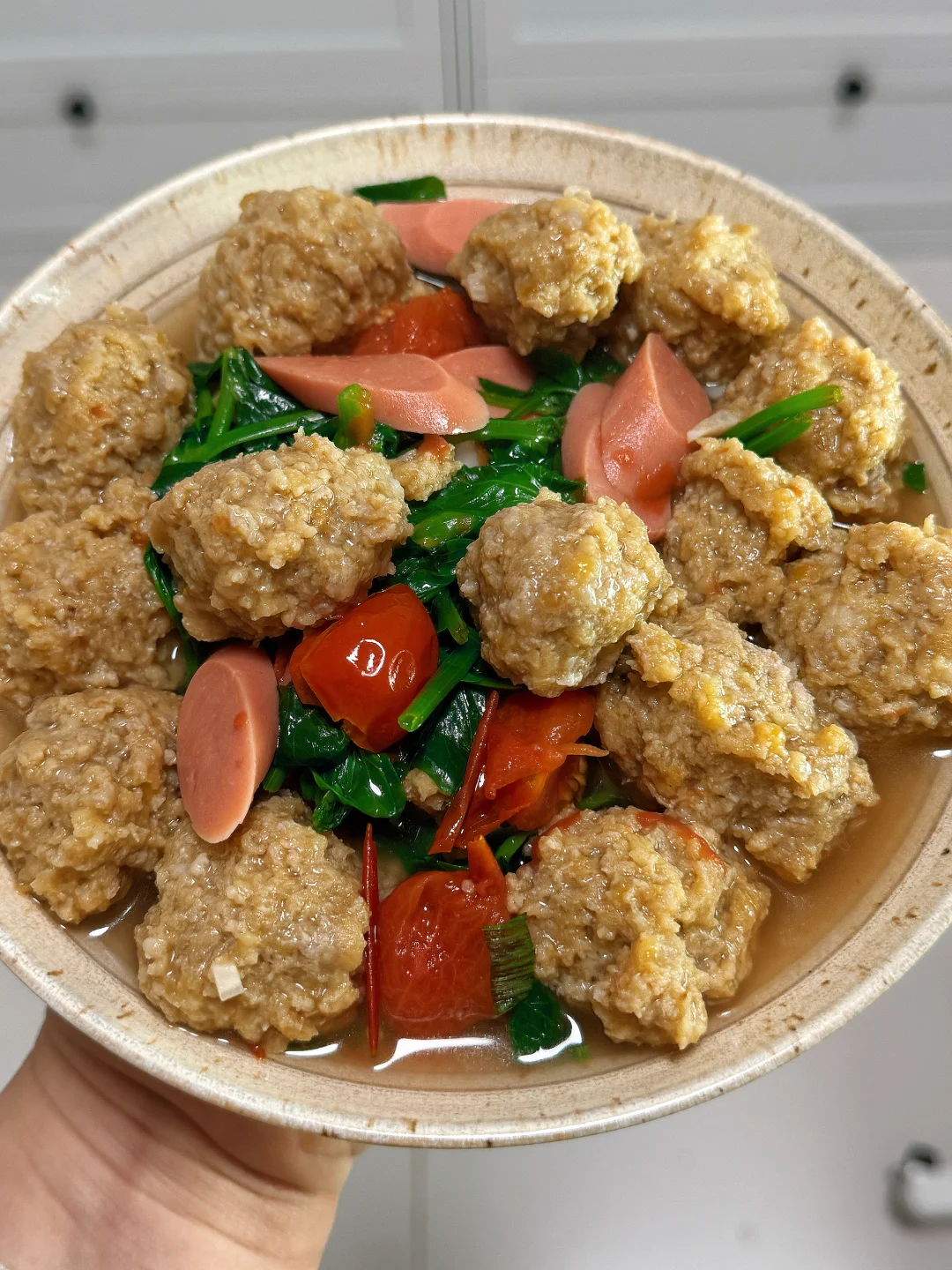 谁懂啊？豌豆尖番茄肉丸汤吃一次爱一次！🍲🍲