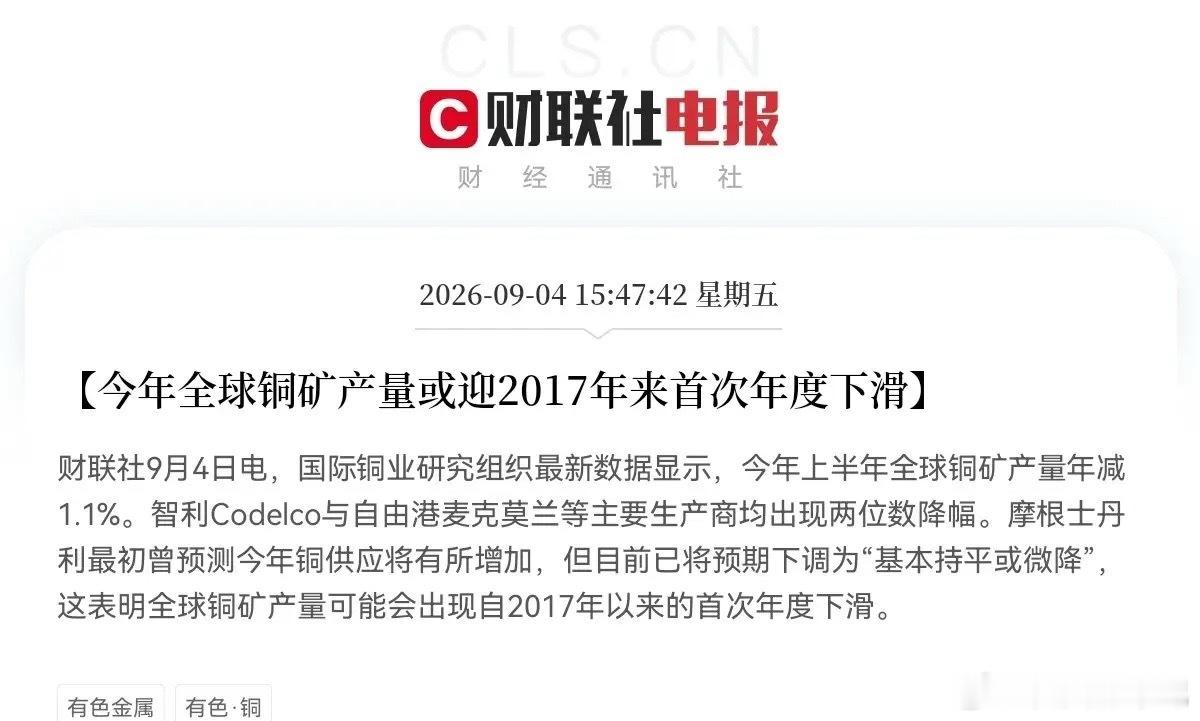 铜矿预计要大涨了吧突发利好，供给收缩来袭！铜矿产量
