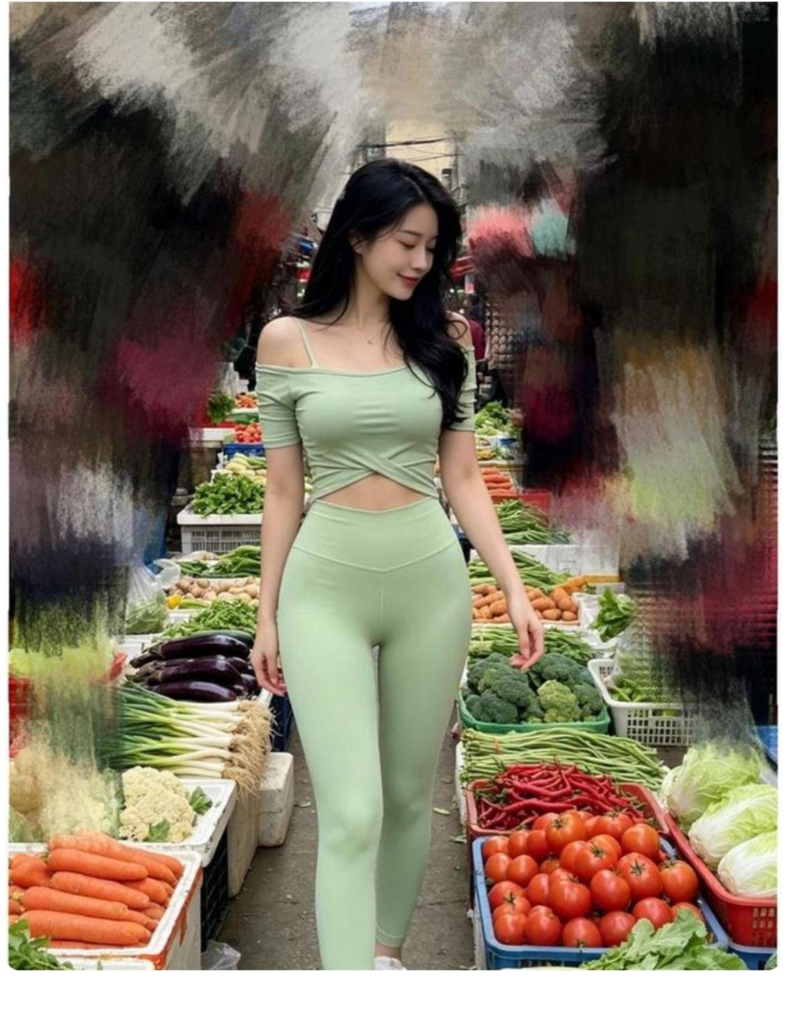 去超市美女超市去买菜；蔬菜品种还挺多；买了几个西红柿；另外还有二斤肉；