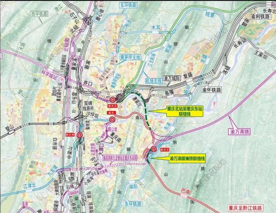 重庆北—重庆东高铁联络线，高清图出来了重庆北—重庆东高铁联络线，由重庆铁路投资