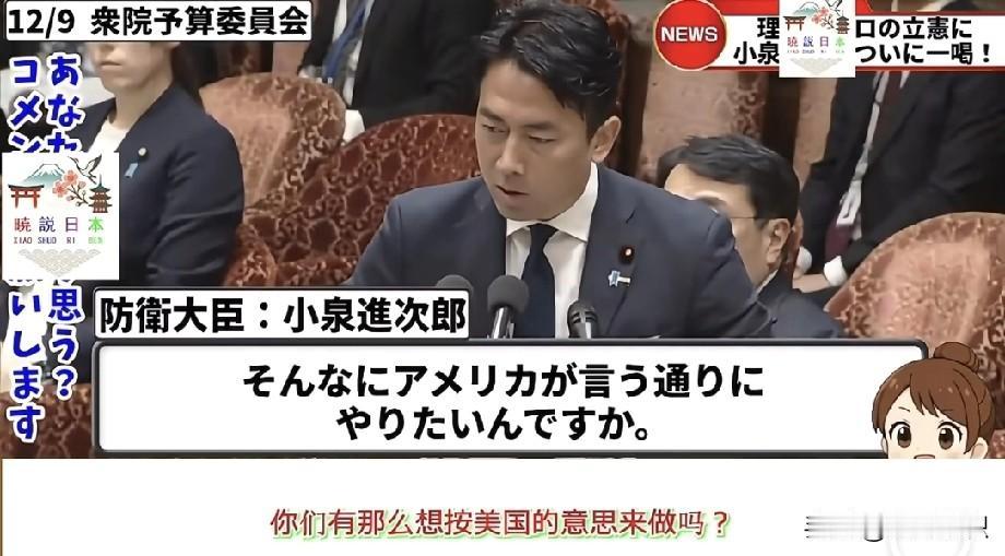 小泉进次郎属于是地主家的傻儿子，居然在国会上质问议员，说“你们真的想按美国说的做