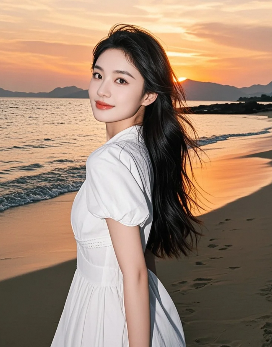 海风中的长发精灵，大牌明星的温柔笑容点亮暮色
