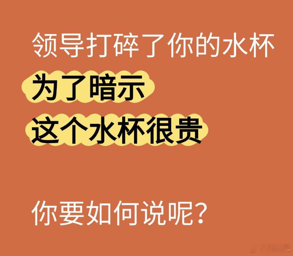 假如你的领导打碎了你的水杯，如何才能委婉地暗示这个水杯很贵呢