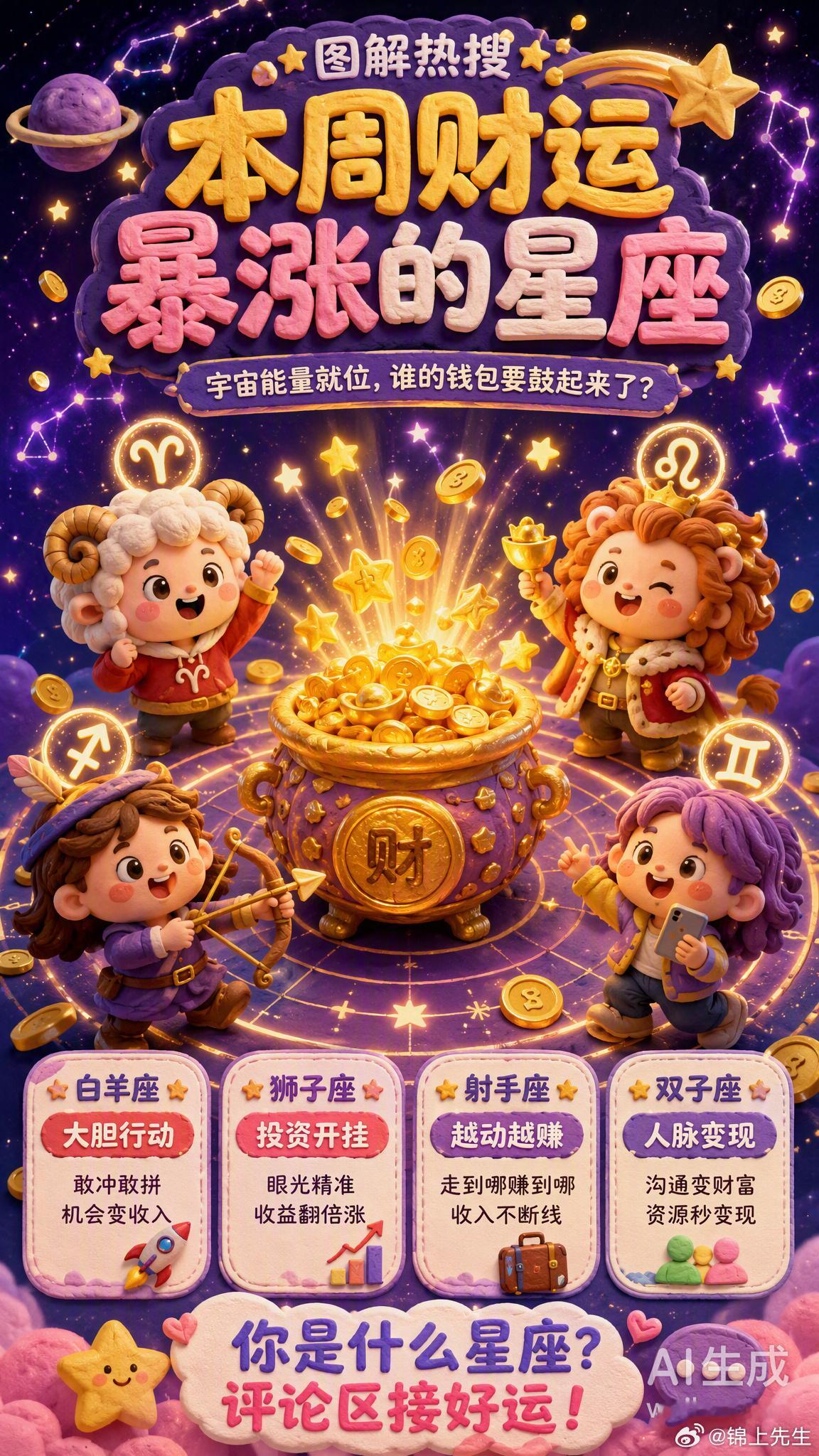 本周财运暴涨的星座新一周的星象能量已经就位，据说这几个星座的钱包要鼓起来了👀🌟白羊座：执行力拉满