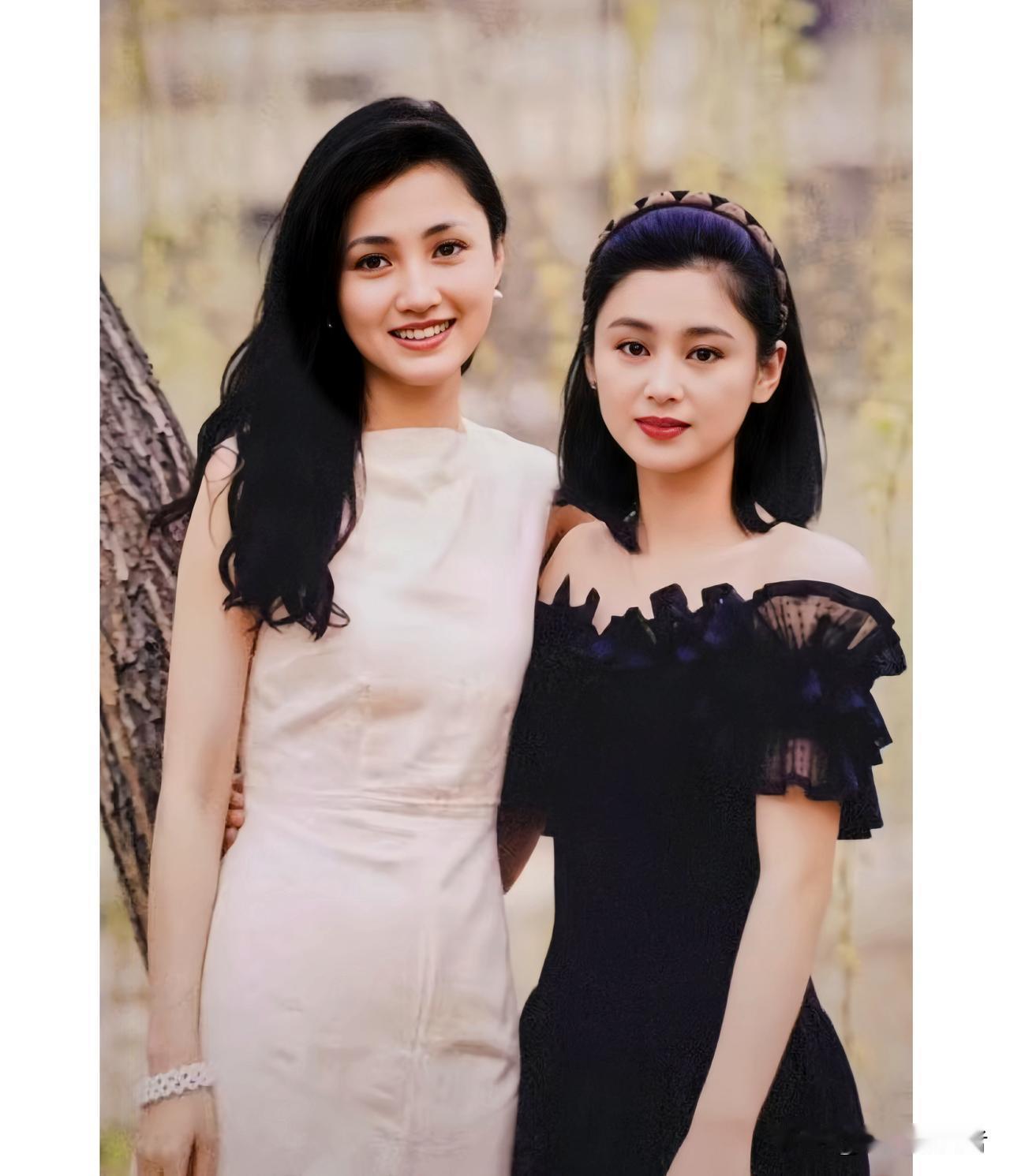 1991年的一张户外合影，定格了内地两大女神的颜值巅峰。23岁的陈红和26岁的林