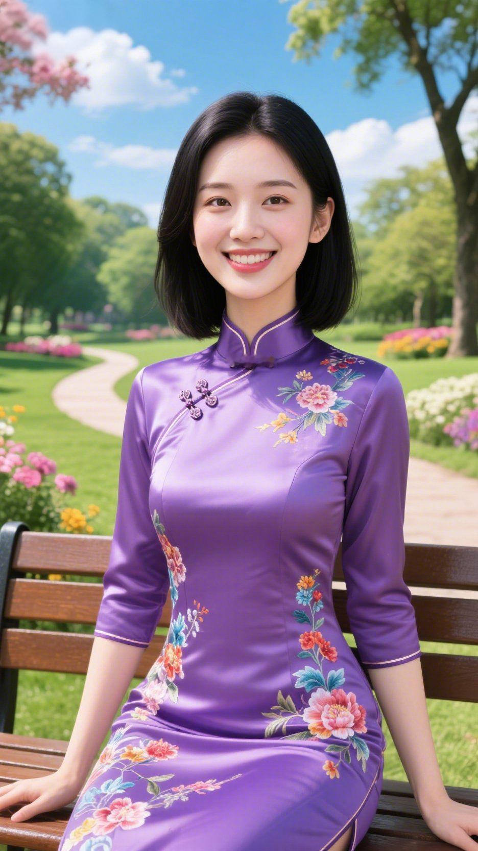 晴日春园醉芳华晴光铺洒，春日园林满目清朗。澄澈的蓝天舒展辽阔，白云悠然飘浮