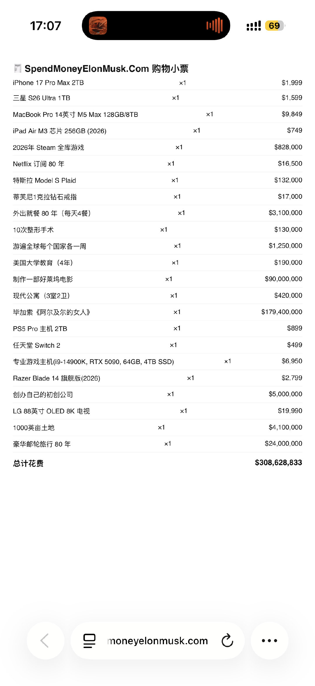 你的意思是我花了这么多才花了马斯克资产百分之一不到是吗​