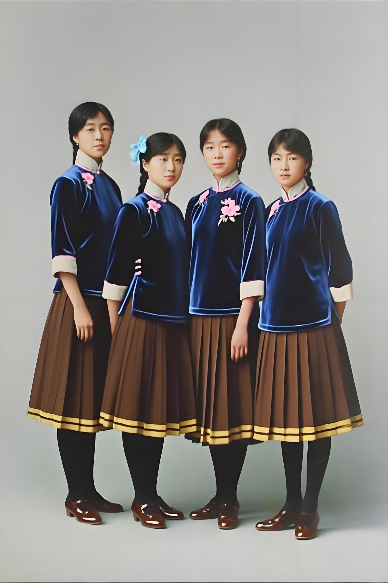 这是一张1916年北京培华女子中学的四位女学生合影，右一为12岁的林徽因。此时