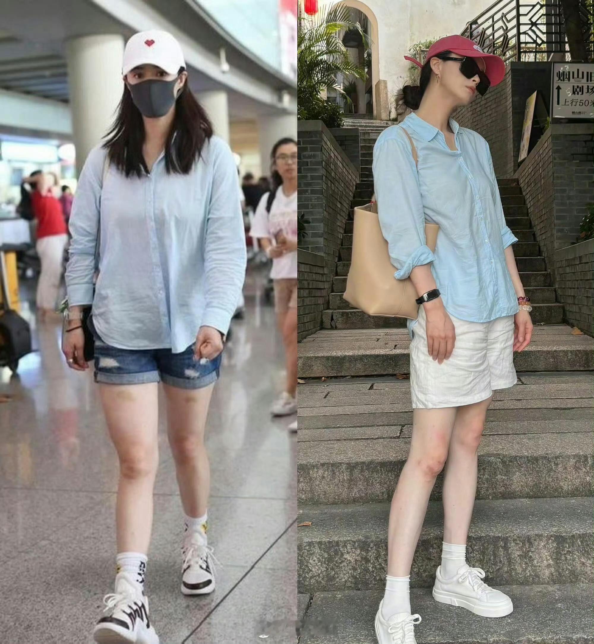关晓彤瘦了十几斤谁敢信蒋欣穿的是同一件衬衫女明星真的都好努力好自律，本来其实也