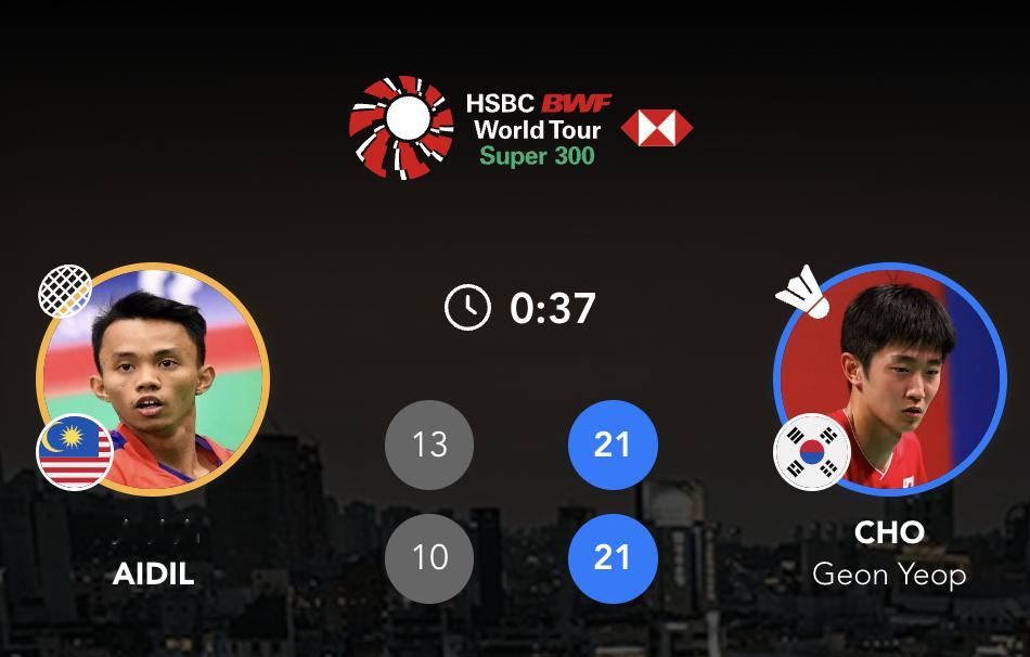 赵建晔🇰🇷21-13、21-10🇲🇾艾迪尔杨灿🇨🇦17-21、