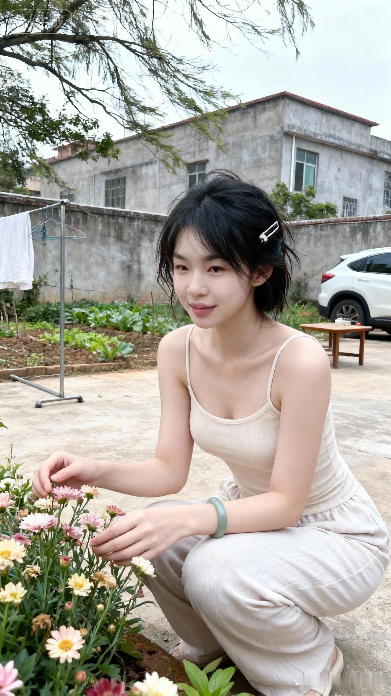 在花丛中微笑，享受美好时光
