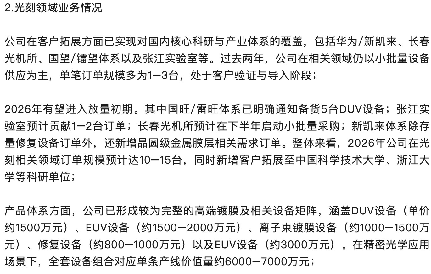 不仅仅是EUV，老中的自主DUV在26年开始放量DUV相关产业链的公司预计26