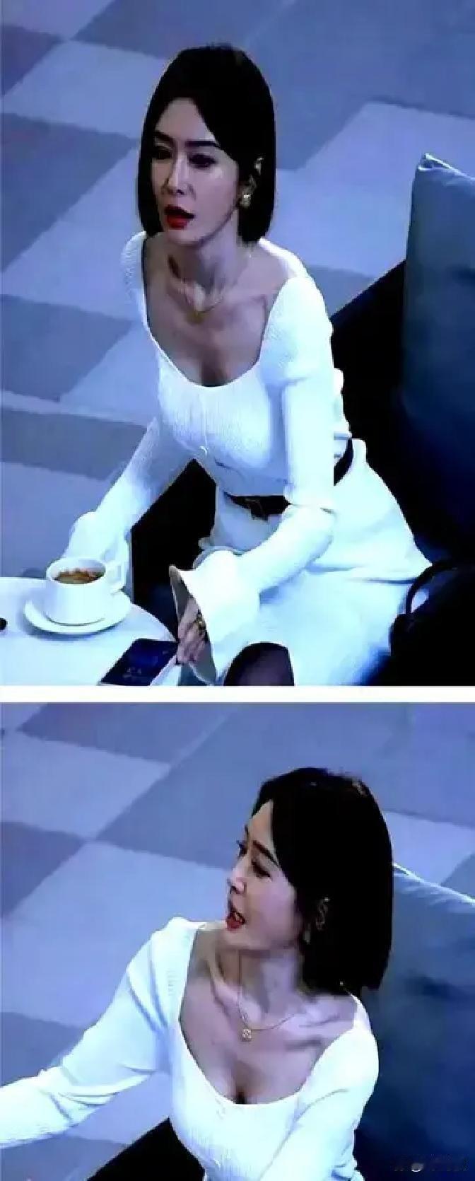 杨幂起身合影，从魏大勋桌旁走过。中间只隔了一个人。魏大勋的脖子瞬间拧向另一边，像