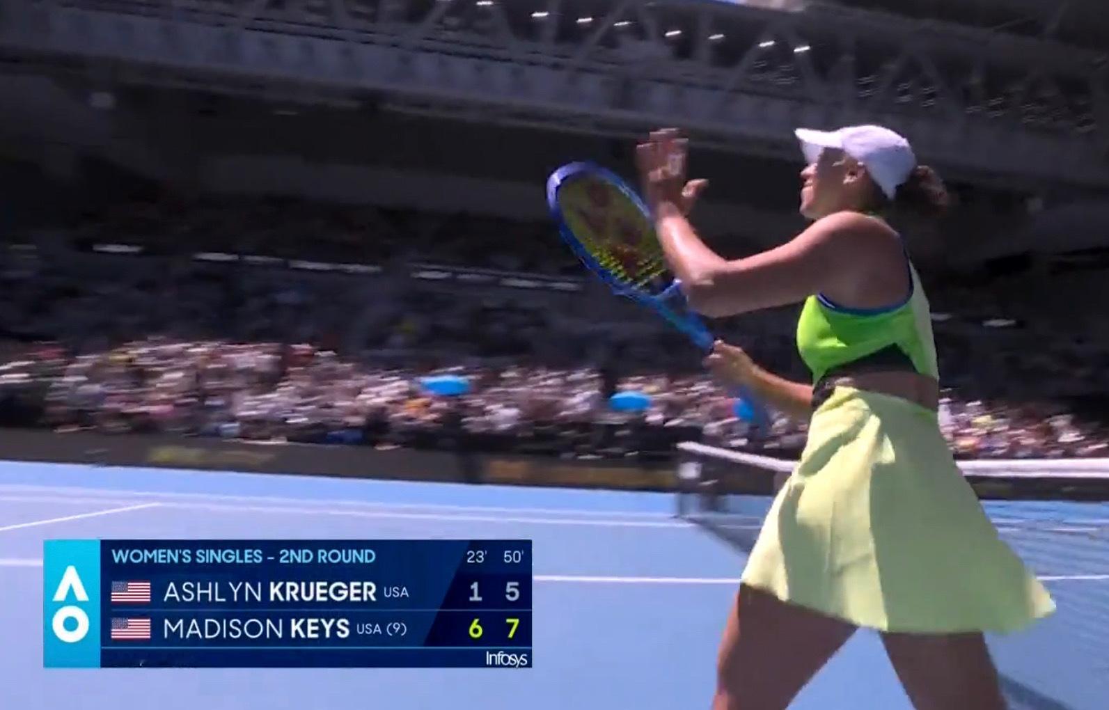 神奇的5-2永不过时卫冕冠军凯斯第二盘2-5连赢5局，6-1/7-5击败克鲁格，