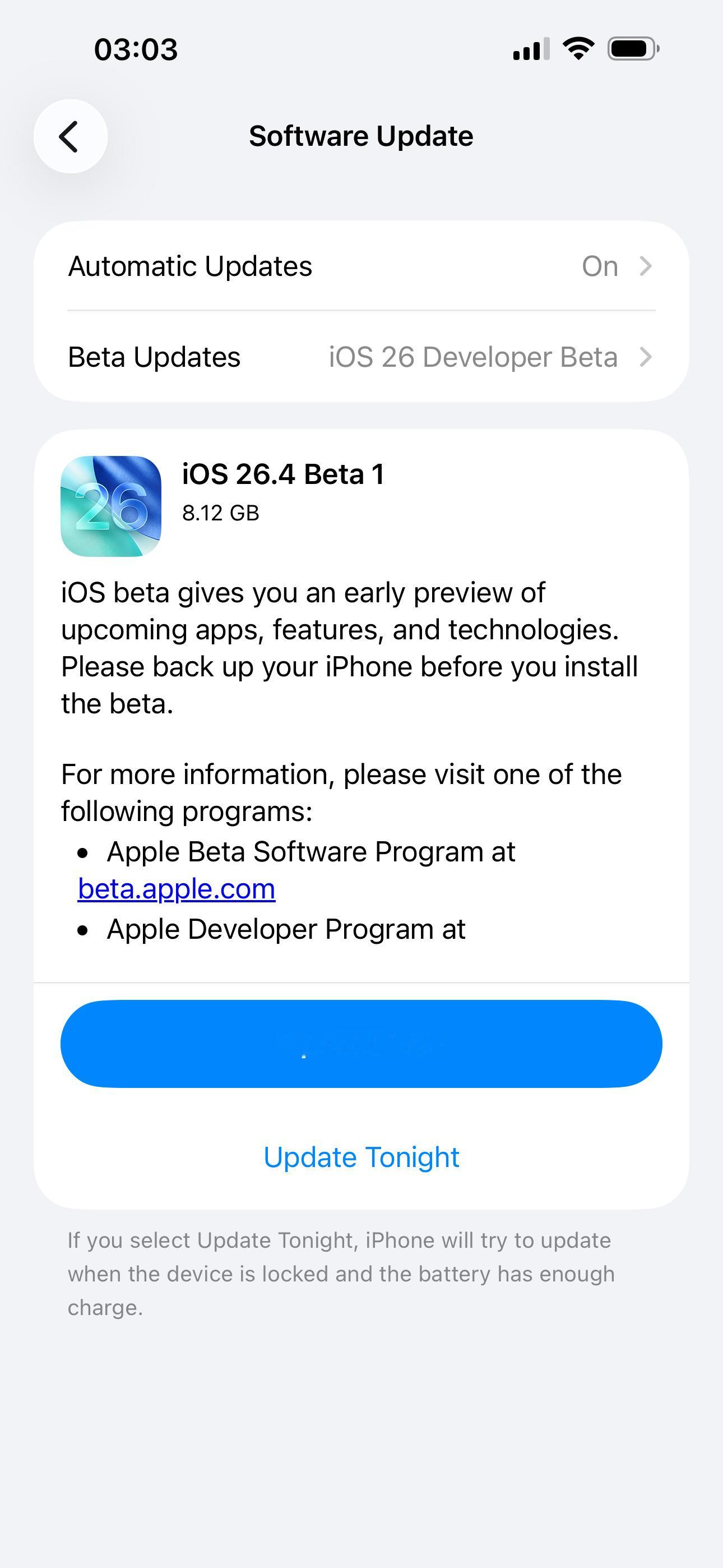 Apple发布DeveloperBeta软件更新：iOS26.4De