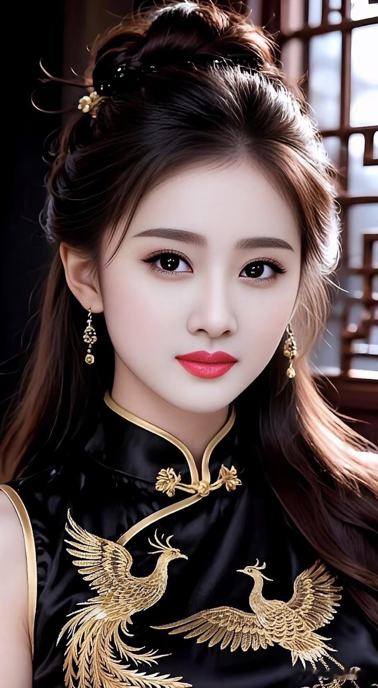 古典优雅，金孔雀旗袍，尽显东方韵味旗袍秋日大片黑金旗袍造型轻奢旗袍礼服黑金