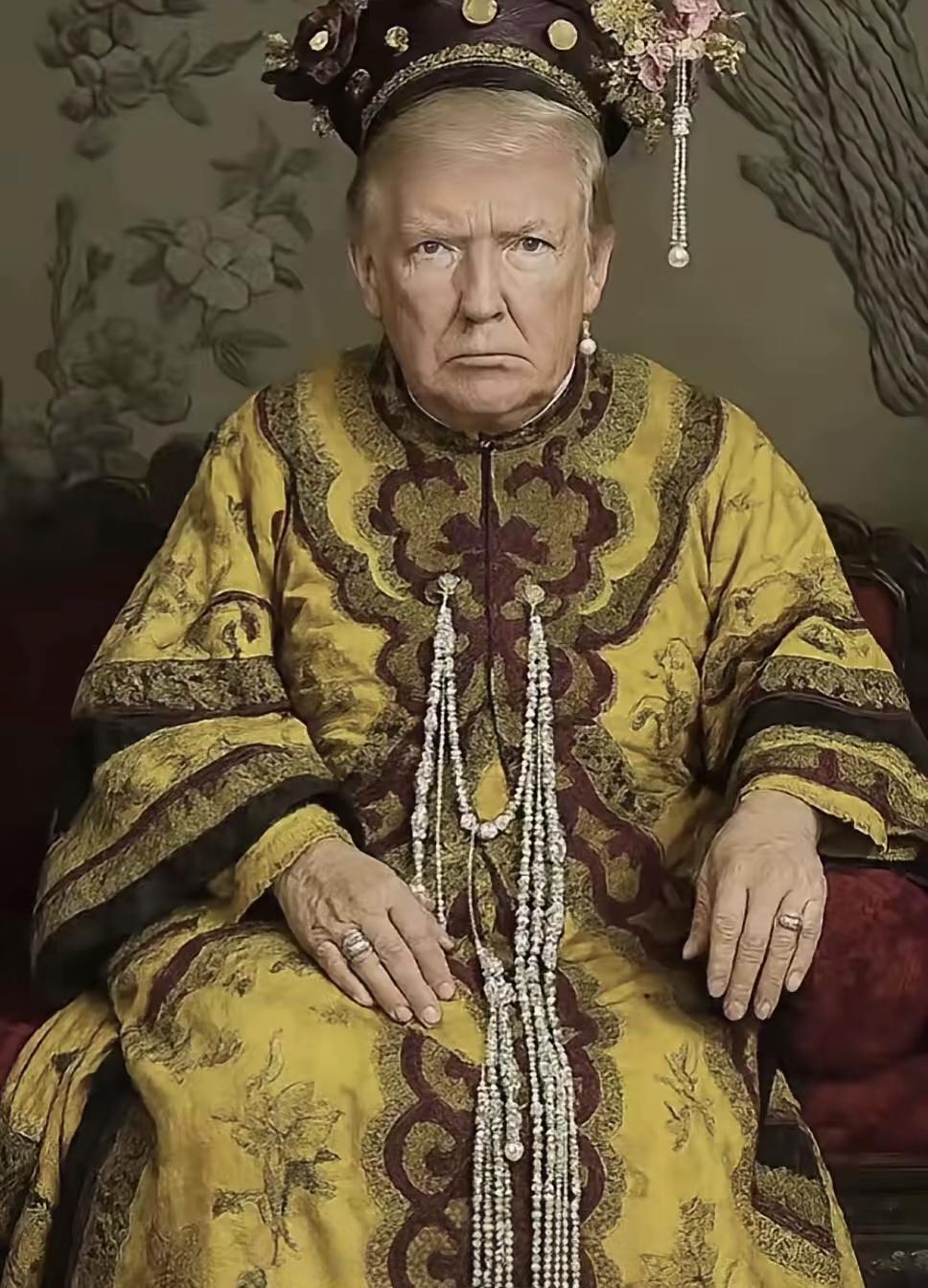 特朗普现在应该是拿到了慈禧剧本，当下的老美正上演着一出魔幻的大清演义。政府