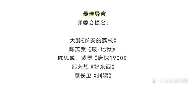 《破.地狱》导演陈茂贤获得金鸡奖最佳导演提名，其他提名者包括大鹏（《长安的荔枝》