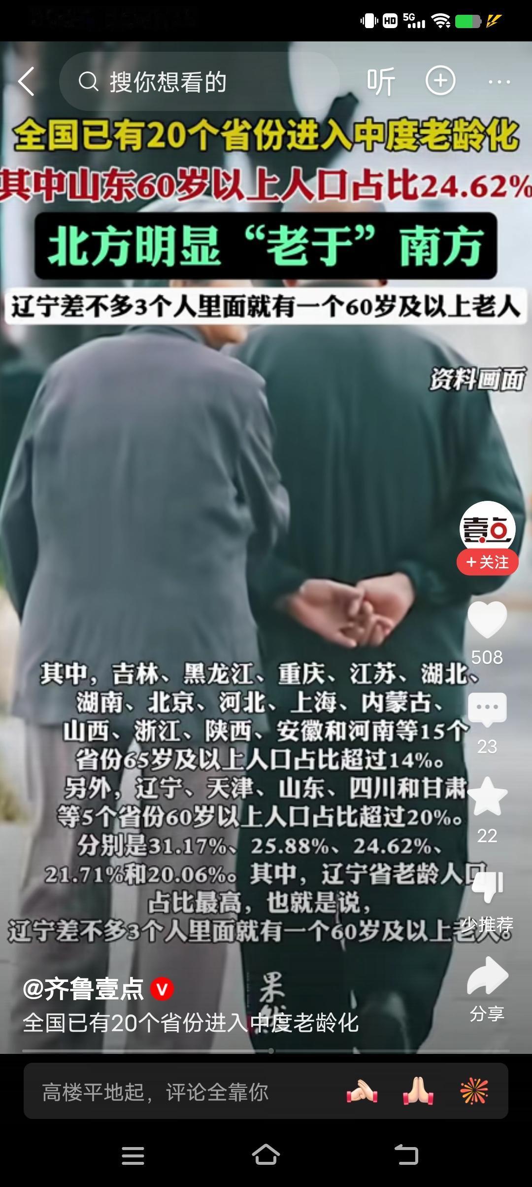 太可怕了，值得警惕！山东60岁以上人口占比为24.62%，‌而重度老龄化社会的国