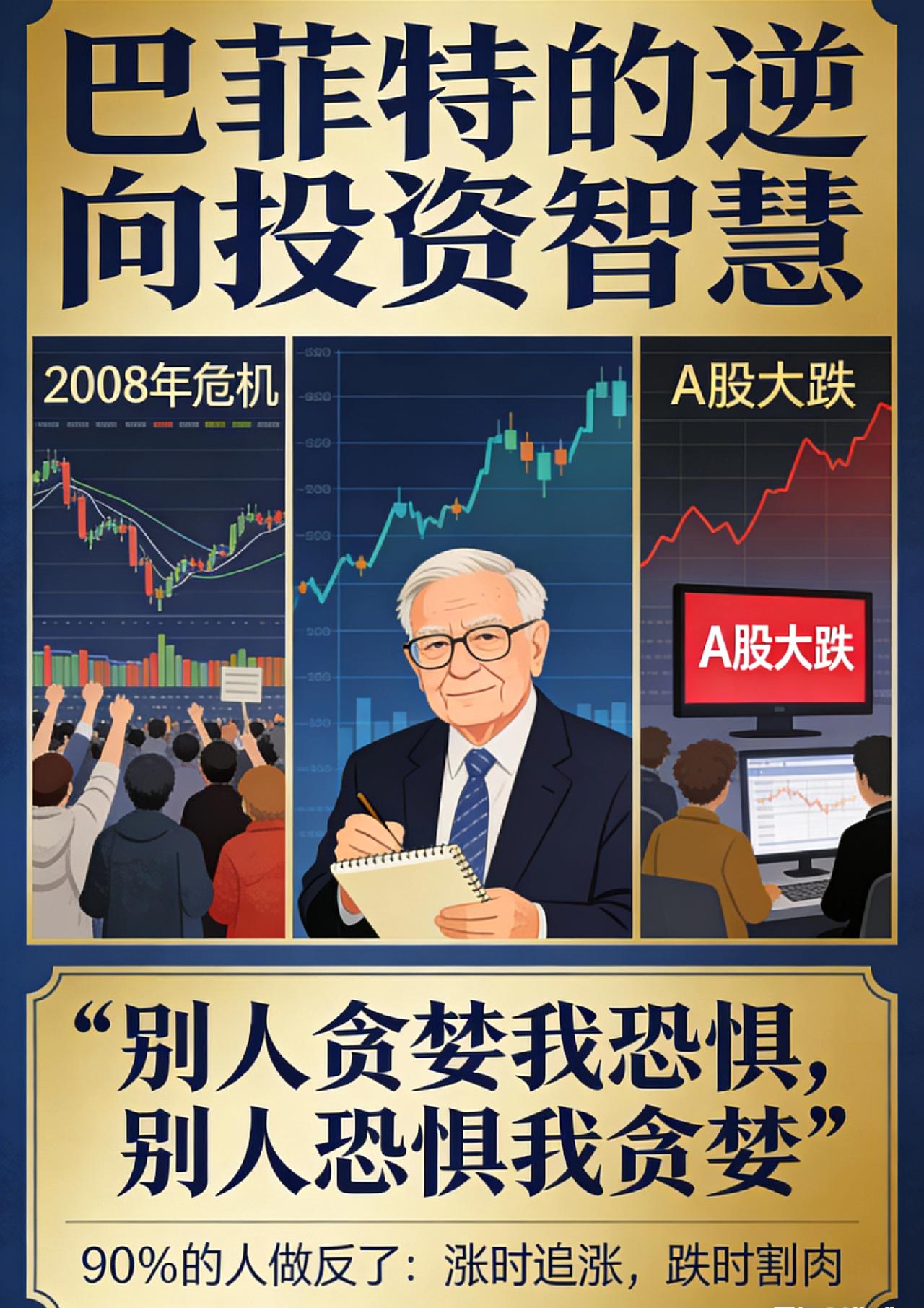 巴菲特说，别人贪婪我恐惧，别人恐惧我贪婪。但90%的人都做反了。股市里，最