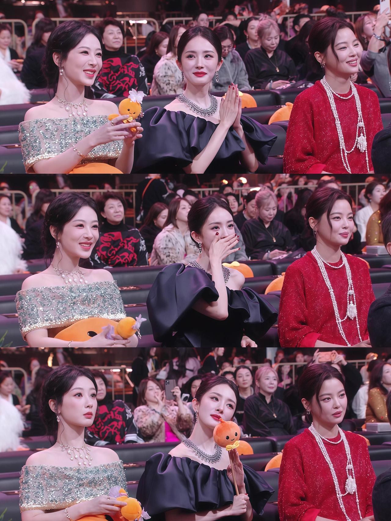 这三位坐在一起，还是C位，真是不一样的美，幂姐女主角，还拿到了女王奖！年龄都是