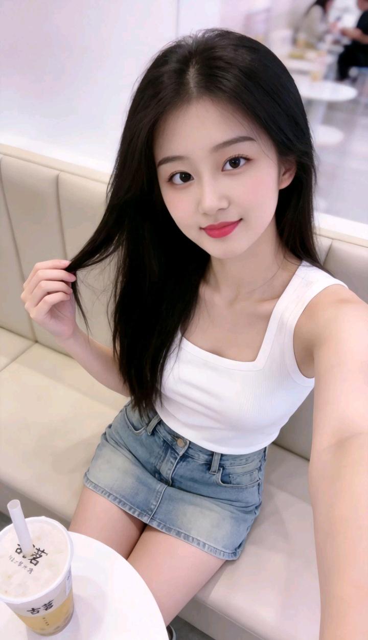 在咖啡店自拍，享受悠闲时光。分享美女穿搭服饰街角咖啡馆穿搭咖啡自拍咖啡店生