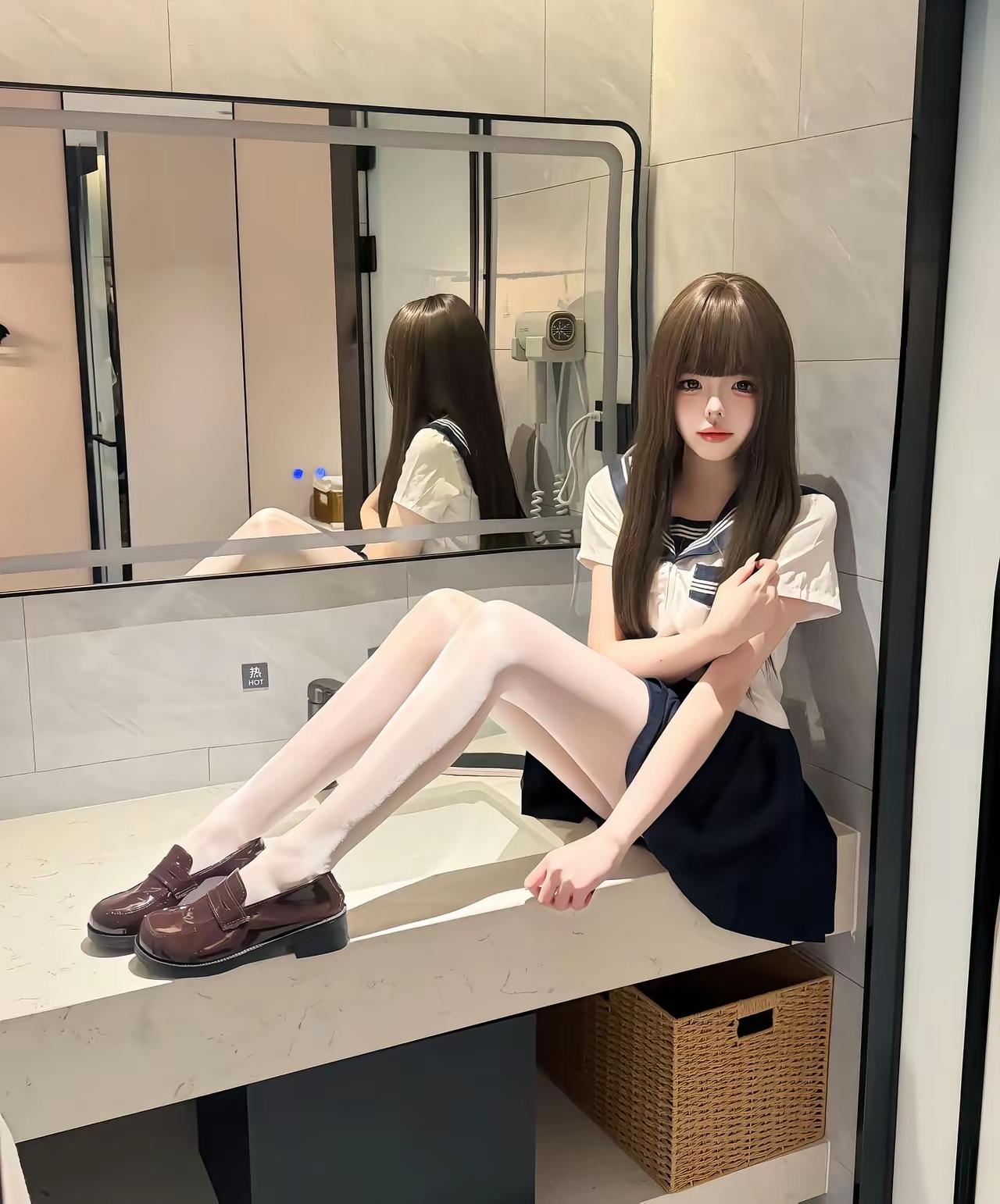 少女心爆棚的浴室自拍，甜美校园风