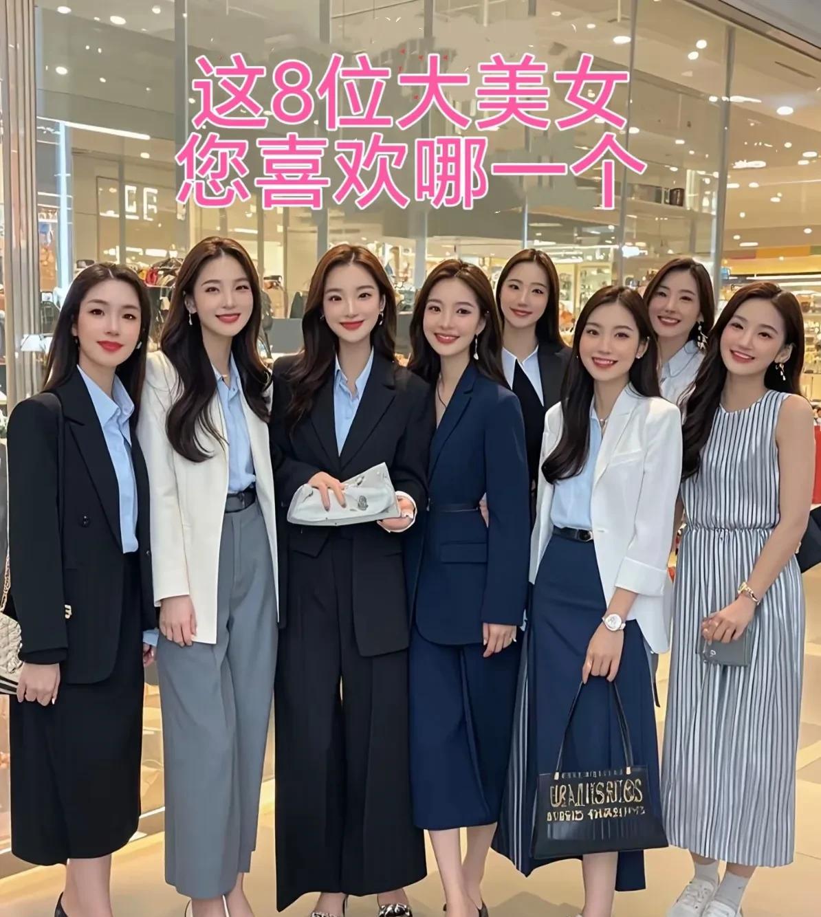 这8个美女，如果让你挑，你会选哪个？写字楼有8个美女聚在一块合影。这些年轻的姑娘