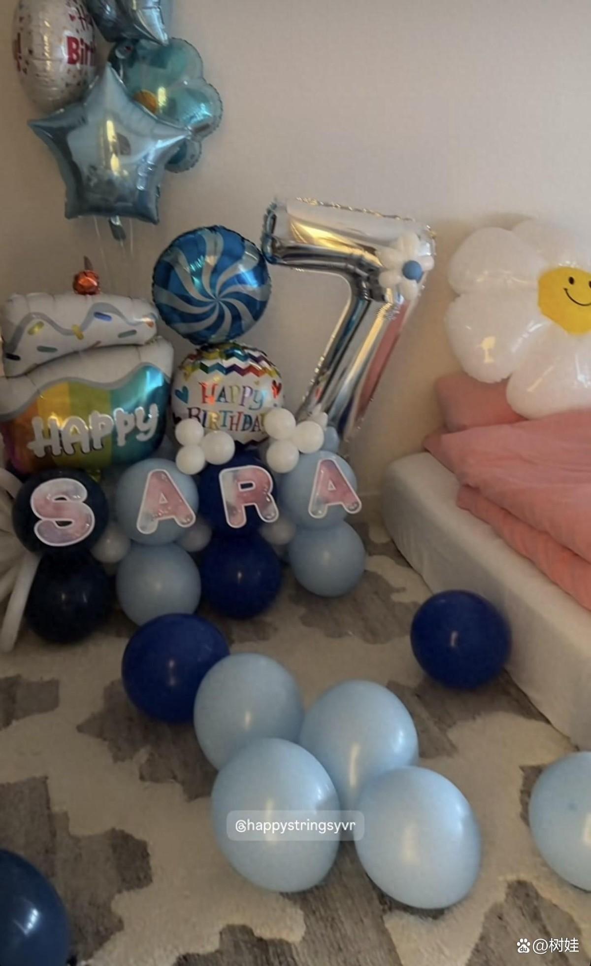 谢婷婷给女儿过7岁生日，请了加拿大的团队。礼物是一个没有床的房间。灰白地毯，粉