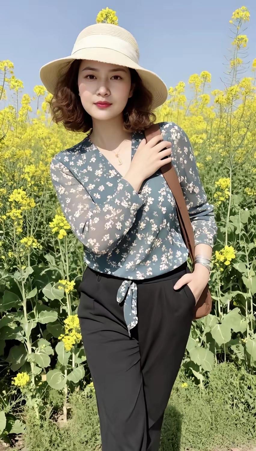 鹧鸪天•芳颜融春文/熏墨花满云鬟胜柳烟，金丝垂瀑黄帽遮；眸含春水千般媚，