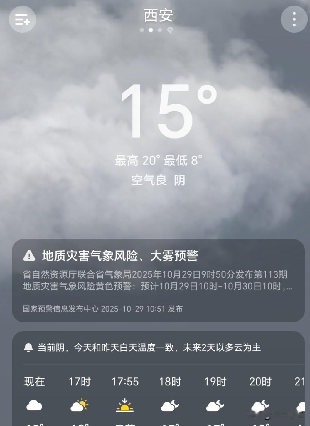 坐标西安!今天是10月29日,农历九月初九,今天阴天,风力2-3级,气温8到2