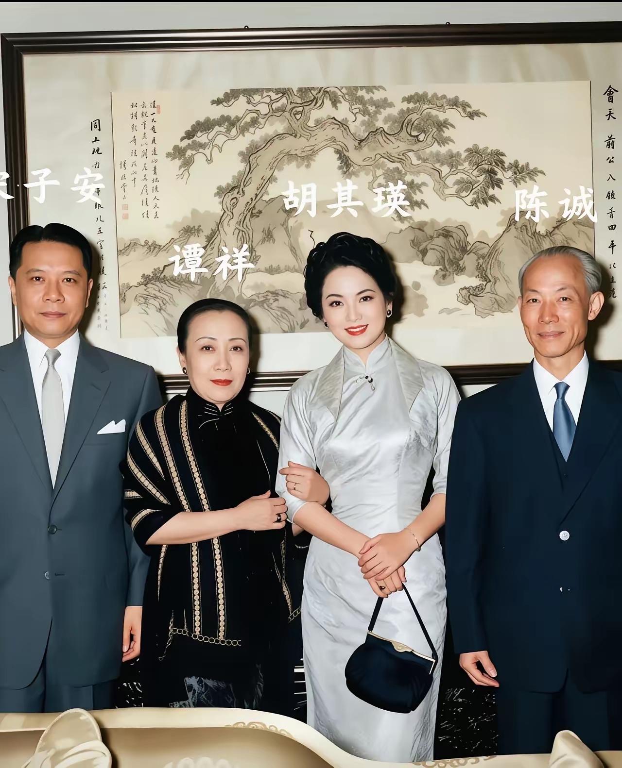 这是上世纪50年代台北，宋庆龄最小的弟弟宋子安，携夫人胡其瑛以及家人，和陈诚夫妇