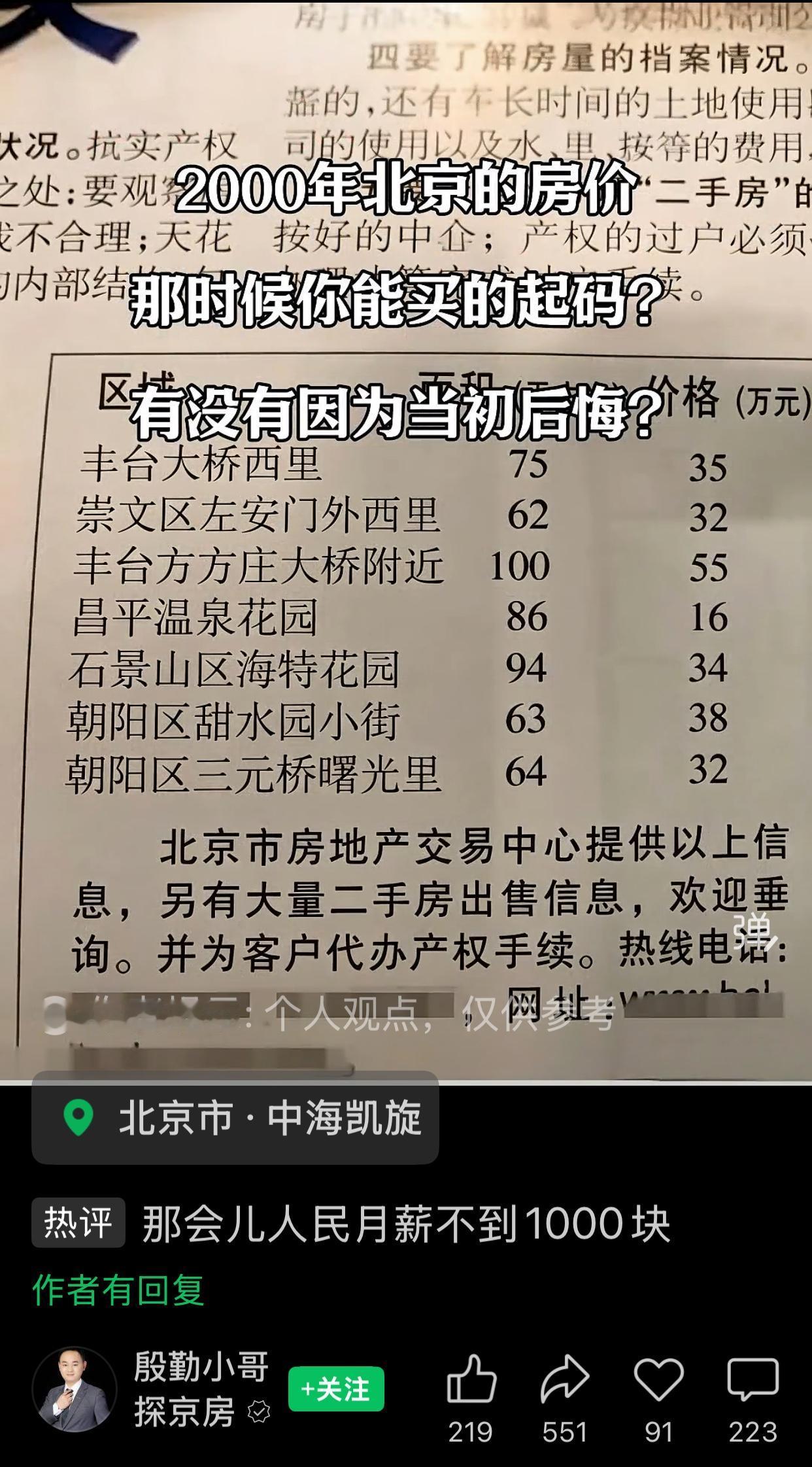 2000年，北京的房价5000元一平米，月工资1000元。2025年，北京的房价