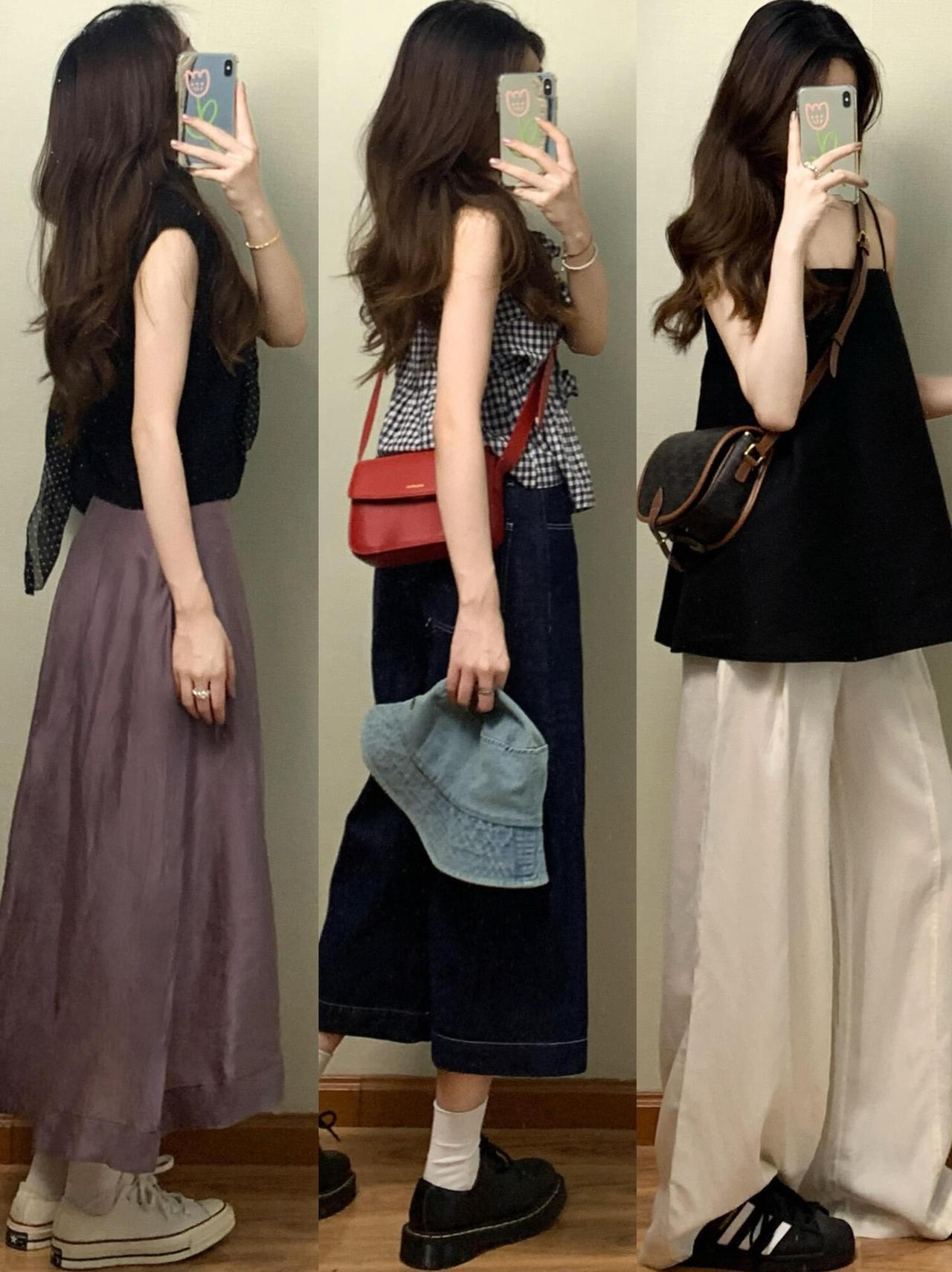 夏季出街如何穿出时尚感？这几组很实用！基础款白T、黑背心或条纹衫，搭配碎花半裙